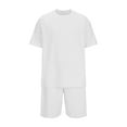 thumbnail image 4 of VBTAPA Mens 2 Piece Outfits Solid Casual Tracksuit Shorts Fashion Summer Sweatsuit Oversized Short Sleeve Textured T Shirt and Shorts Set Birthday Gifts White M, 4 of 7