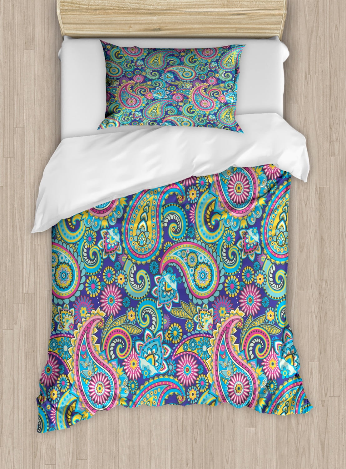 Paisley Duvet Cover Set, Ornate Traditional Paisley Elements with
