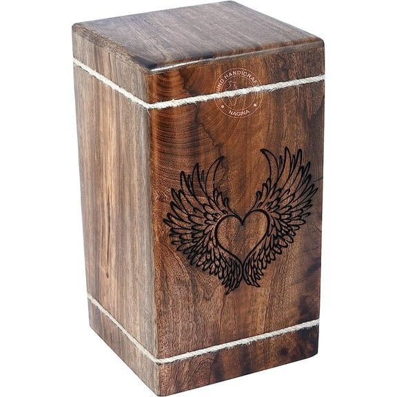 Heart Shaped Tree of Life Wooden Urns for Human Ashes Adult Large - Rosewood Cremation Urn for Ashes - Burial Urn for Columbarium - Funeral Urn Box (Wings, 250 LB - HardWood)