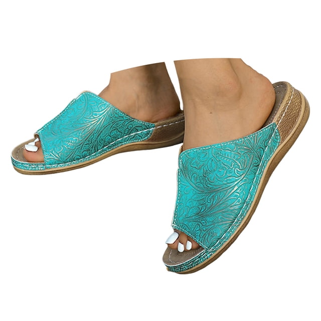IUJSOY Sandales à Talon Compensé Rétro à Imprimé pour Femmes, Bout Ouvert, Soutien de la Voûte Plantaire, Chaussures Décontractées d'Été