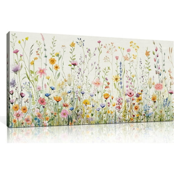 Aaheei Colorful Flower Canvas Wall Art Set, Watercolor Daisy Floral Wall Decor, Wildflower Green Leaf Wall Painting, Multicolour Botanical Art Print for Living Room, Bedroom, Office 8x10