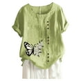 thumbnail image 1 of Birdeem T-Shirt Ample d'Été pour Femme à Col Rond, Manches Courtes, Imprimé Papillon, Haut Blouse, 1 of 1