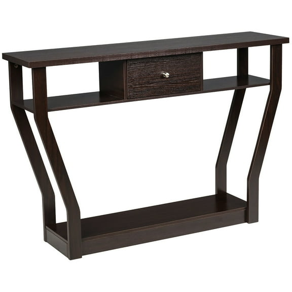 Costway Modern Sofa Accent Table with Drawer Entryway Hallway Hall Brown
