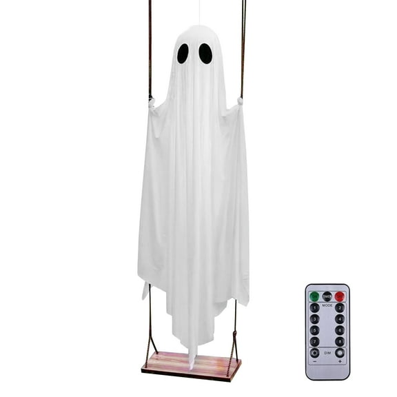 Mozhitti Halloween Decorations Outdoor Large Hanging Swing With Remote Control String Lights & Upgraded Sheet Scary Halloween Party Decor Outside For Tree Porch Yard Gard