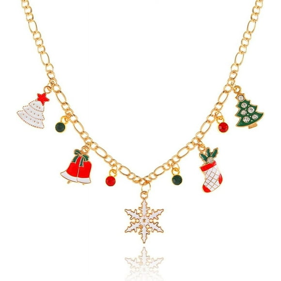 Lunfar 46×3×2cm Christmas Snowflake Necklaces Tree Pendant Necklace Gold Neck Chain Xmas Necklace Gift for Women