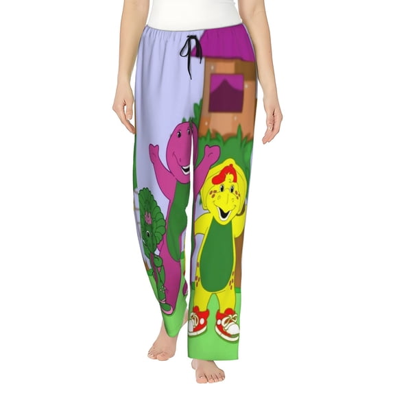 Barney And Friends Women's Pajama Pants, Comfy All Over Print Lounge Pants Casual Sleepwear with Pockets & Drawstring