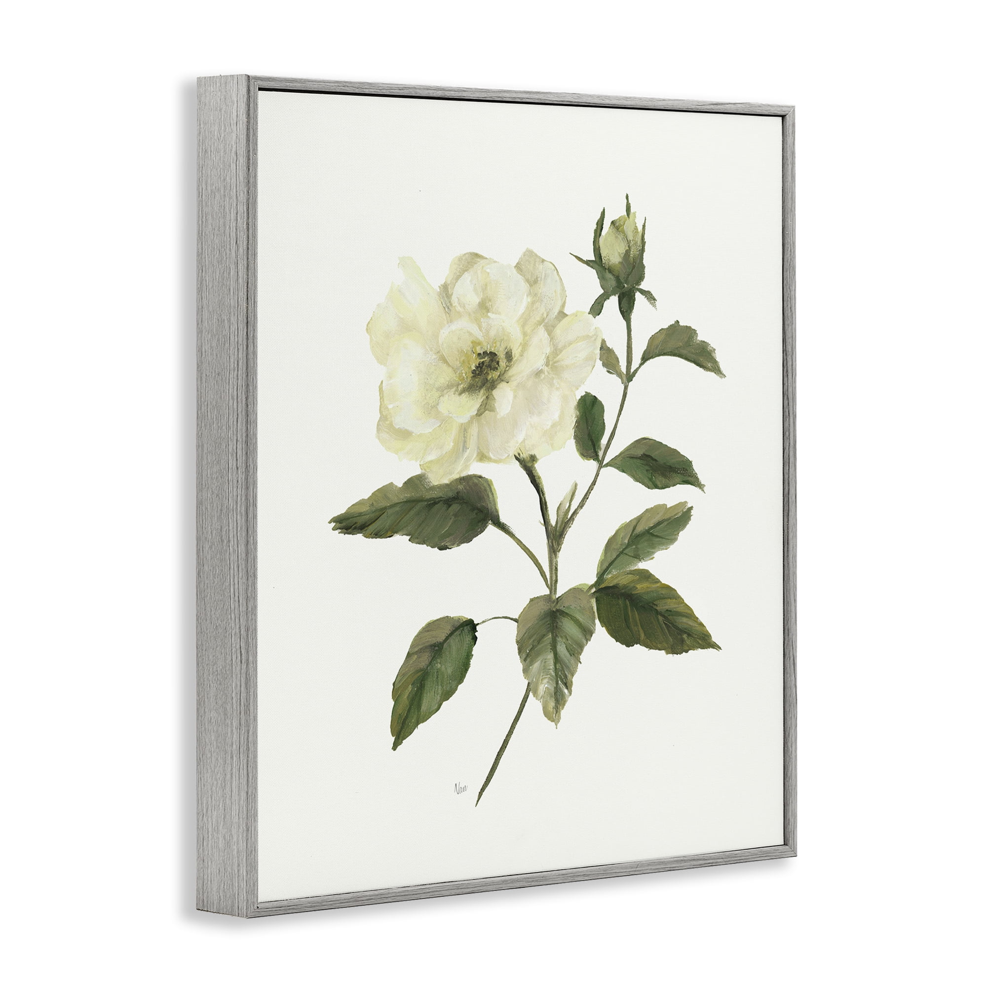Stupell Industries Ivory Rose Bloom With Green Foliage Gray Framed Giclee Art, design by Nan