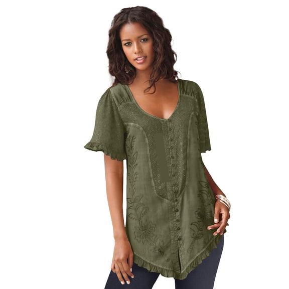 Roaman's Women's Plus Size Acid Wash Tunic