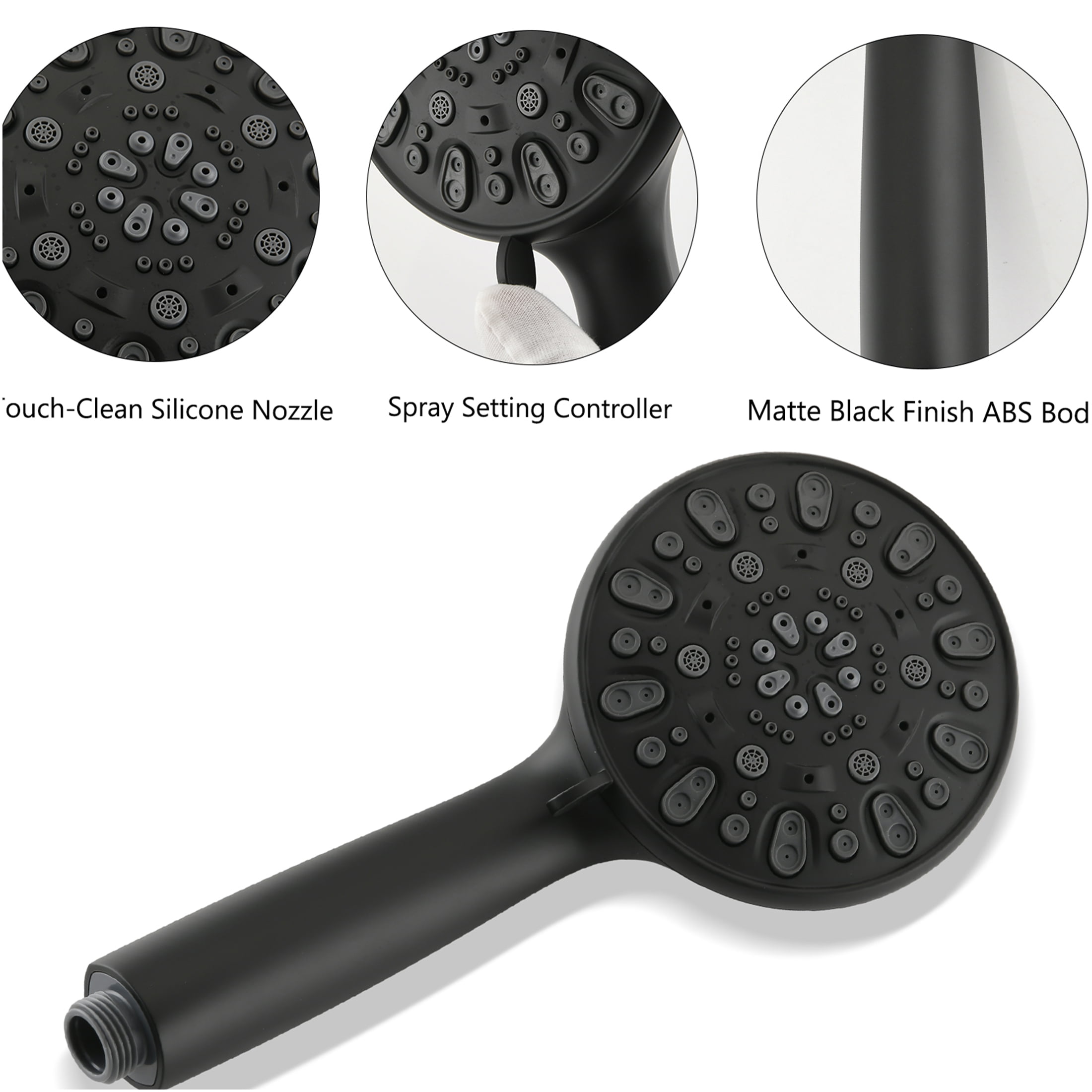 JERFIT Matte Black Dual Shower Head System with 7-Spray Rain Showerhead, Handheld, Slide Bar & No-Drill Mount
