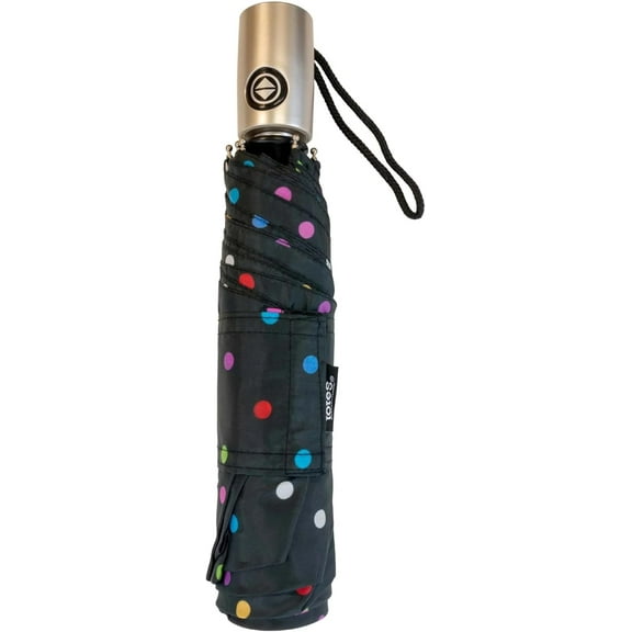 Totes NeverWet technology, Auto-Open Auto-Close, Colorful Dots on Black 43" arc Umbrella - Medium