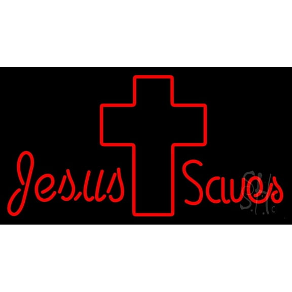 Jesus Saves With Cross LED Neon Sign 20" Tall x 37" Wide - inches Black Square Cut Acrylic Backing, with Dimmer - Premium built indoor Sign for Home décor, Event, Religious place, Store interior.