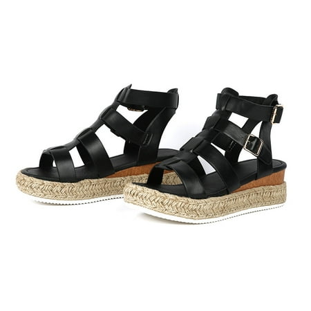 

SIMANLAN Womens Ladies Flatform Espadrille Wedge Sandals Ankle Travel Beach Casual Shoes
