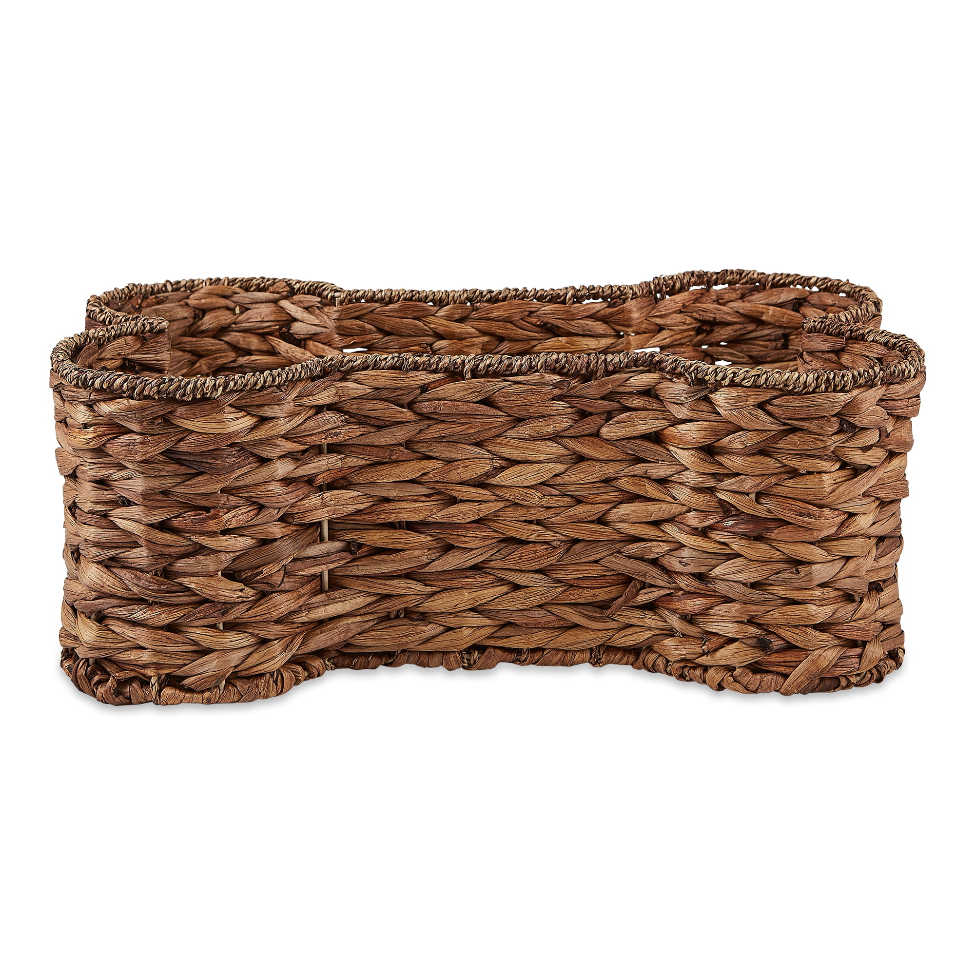 Bone Dry Pet Storage, Bone Shape Hyacinth Toy Basket, Dark Brown, Small