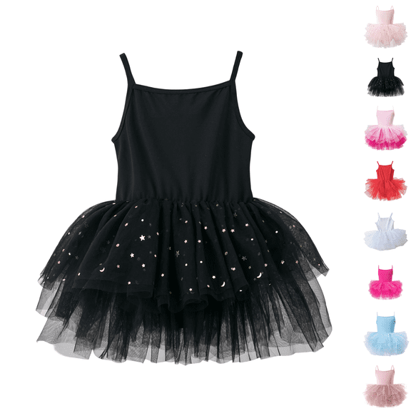 Toddler Girls Ballet Leotard Back Cross Tutu Dresses Dance Clothes Black 5-6Y(120)