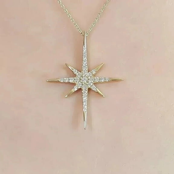 2Ct Round Cut Lab-Created Diamond North Star Pendant 14K Yellow Gold Plated