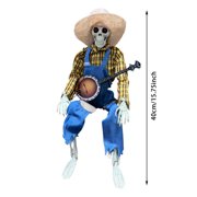2Pcs Halloween Banjo Playing Skeletons, Funny Animated Dueling Banjo Skeletons Country Cowboy Skeleton Musicians with Movable Joints for Prop Decor halloween decorations (15.75 In ,Red&Yellow)
