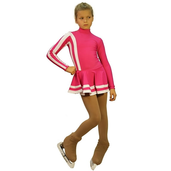 IceDress Figure Skating Dress - Thermal - Star (Fuchsia and White)
