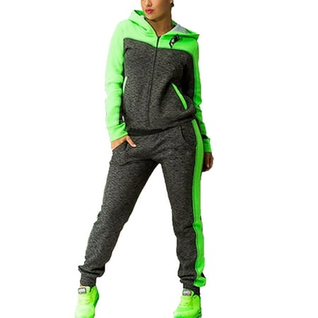 Womens Tracksuit Sets 2Pcs Hooded Hoodie Zipper Sweatshirt Pants Gym Hoody Sportswear