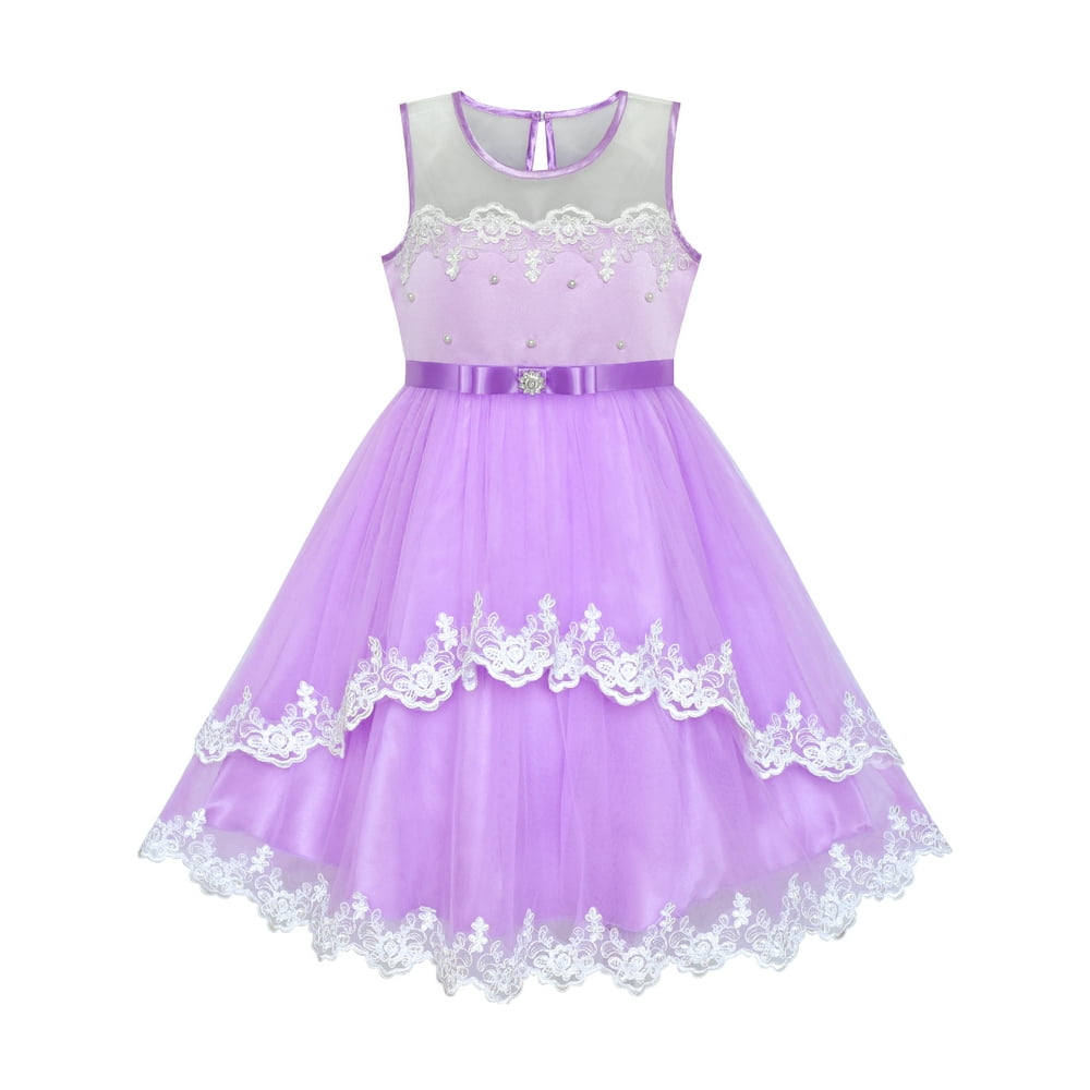 Sunny Fashion - Flower Girls Dress Purple Lace Belted Wedding Party 12 ...