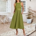 thumbnail image 2 of Siilsaa Women's Summer Casual Sleeveless Midi Sundress Patchwork Knit High Neck Tank Top Racerback Flowy Dresses Pockets Green,L, 2 of 5