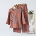 thumbnail image 3 of Wang6 Womens Pajama Sets 2 Piece Pjs Set Soft Long Sleeve Shirts Wide Leg Pants Crew Neck Floral Printed Loungewear Sleepwear Sets Purple1 XL, 3 of 3