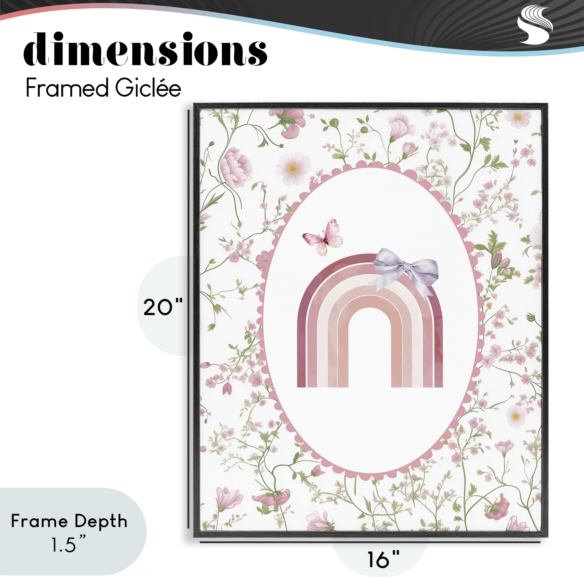 Stupell Industries Floral & Ribbon Rainbow Black Framed Giclee Art, design by Christine Simpson Art