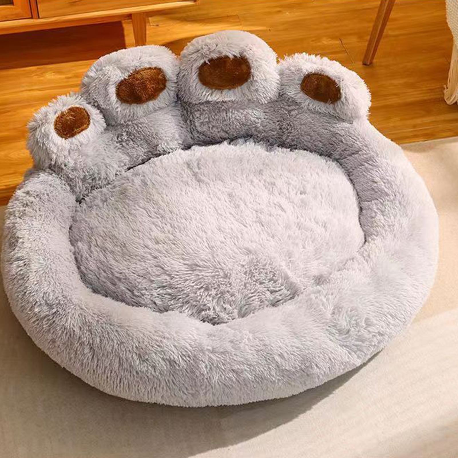 Frogued Pet Nest Paw-Shaped Pet Bed Warm Comfortable Anti-Slip Fluffy Plush Cat Dog Sleeping Nest Pet Supplies Light Grey,70cm