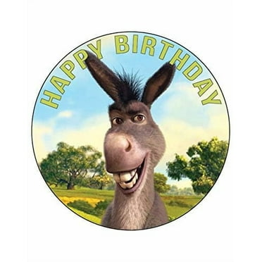 6" Round Pre-Cut Donkey Happy Birthday Edible Image Cake Topper By TNCT