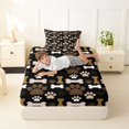 thumbnail image 3 of Manfei Cute Dog Paw Twin Fitted Sheet, Cartoon Bone Print Bedding, Black Brown, 2pcs, 1 Fitted Sheet and 1 Pillowcase, 3 of 6