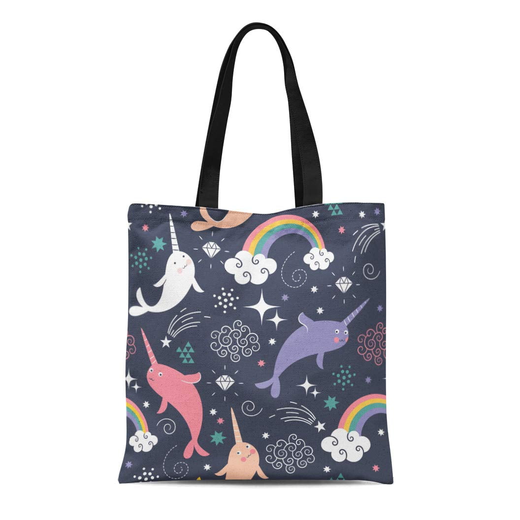 NUDECOR Canvas Bag Resuable Tote Grocery Shopping Bags Unicorn Narwhal ...