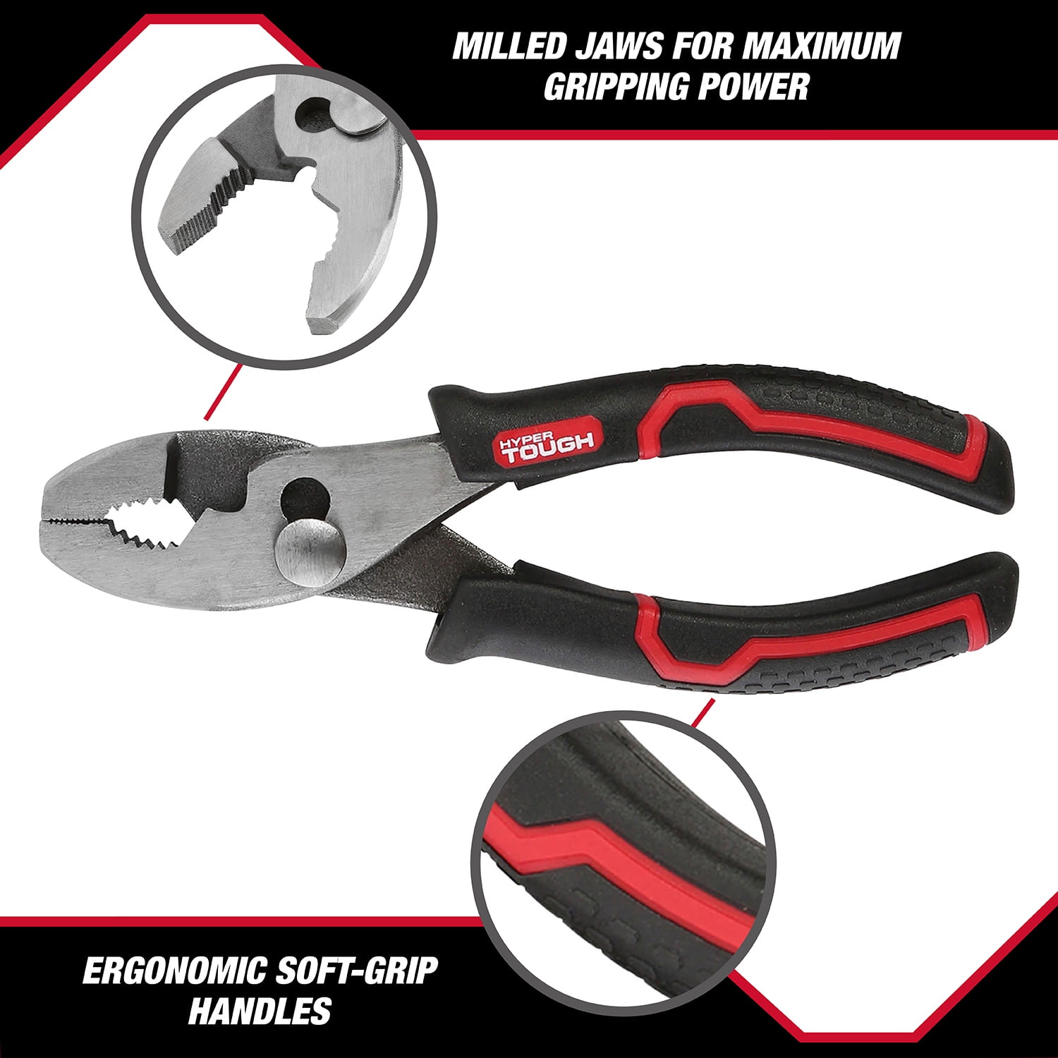 Hyper Tough 6-inch Slip Joint Pliers with Ergonomic Soft Grip Handles