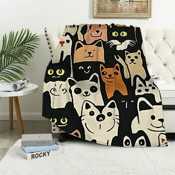 Autua Cats Dogs Pattern Warm Lightweight Blanket Soft Fleece Throw Blanket for Living Rooms Sofa Decor All Seasons 40x50in