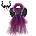 thumbnail image 3 of Disfraz de maléfica de Disney para niñas, traje de lujo para Halloween, fiesta de carnaval, vestido de malla negra, Cosplay para niños, ropa de bruja de Reina demonio, 3 of 5