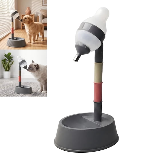 Adjustable Height Pet Standing Water Dispenser, Detachable Pole Automatic Water Feeder, Standing Water Bowl for Cats and Dogs, Practical Pet Drinking Water Station (Grey)