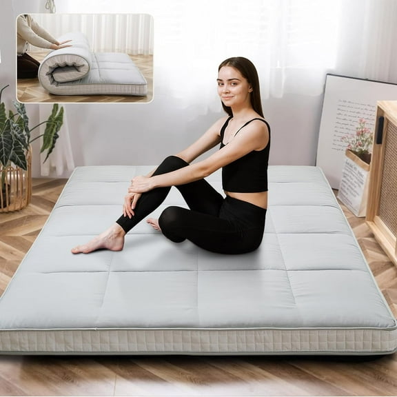 ABORON Futon Mattress Full Size 4" Thick Japanese Floor Mattress Folding Guest Mattress Protable Roll up Mattress Soft Memory Foam Tatami Mat Sleeping Pad for Bedroom Camping Tent