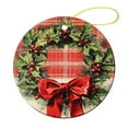 thumbnail image 1 of Christmas Ceramic Ornament Berry Wreath Christmas Decoration Keepsake Ornament Vintage Christmas Wreath with Holly Berries And Bow Print Christmas Tree Decorations Housewarming Gift, 1 of 1
