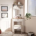 thumbnail image 5 of Small Vanity Desk Set with Lights and Mirror Makeup Vanities with Drawers for Corner Space White Farmhouse Make up Dressing Table with Storage Stool for Bedroom, 5 of 8