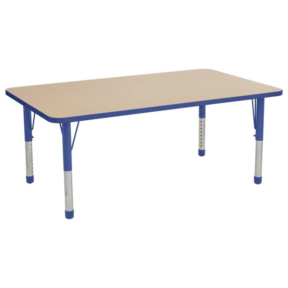 ECR4Kids 36in x 60in Rectangle Premium Thermo-Fused Adjustable Activity Table Maple/Blue/Blue - Chunky Leg