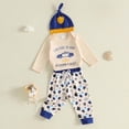 thumbnail image 2 of mgoYE Newborn Baby Boy Clothes Long Sleeve Romper Pants Hat Set 3PCS Baby Boy Outfit, Fall Winter Clothes for Baby Boys, 2 of 9