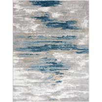 BoutiqueRugs Liverpool Contemporary Medium Pile Marble Area Area Rug - Light Gray, Off White, Navy - 7'10" x 10'