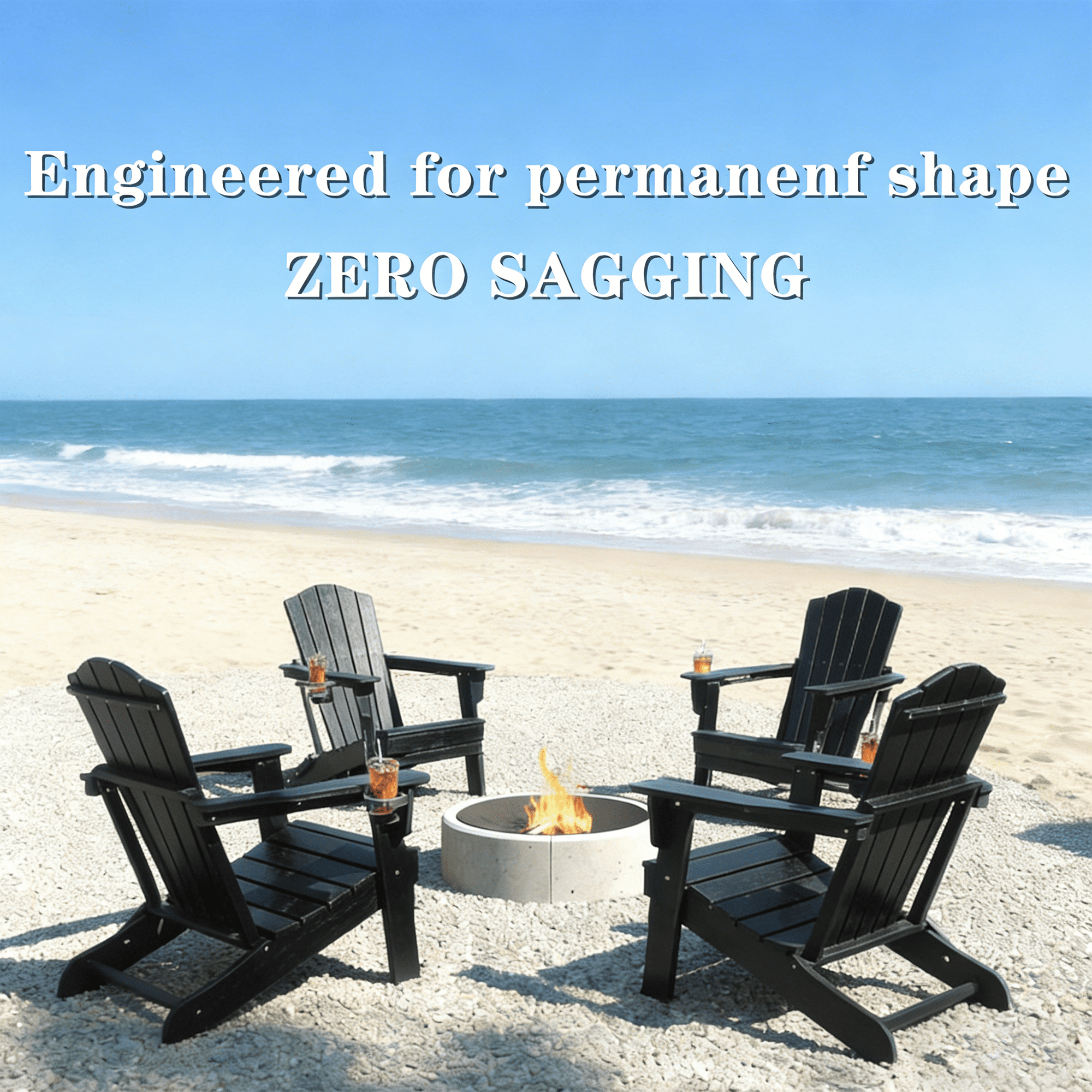 Nalwort Adirondack Chairs, Outdoor Wooden Lawn Chairs with Cup Holder, Patio Chair for Garden,Yard,Poolside,Backyard, 350lb Weight Capacity (Black)