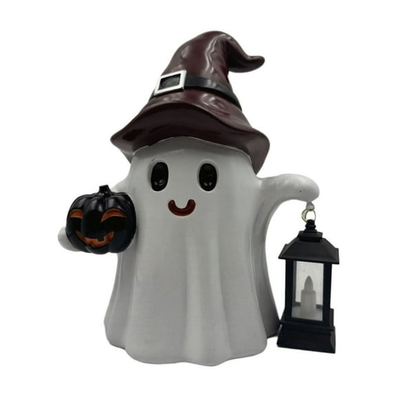Halloween Decorations, Resin Ghosts with a Lantern, LED Cute Spooky Halloween Ghost Figurines for Mantel Shelf Table Garden Decor