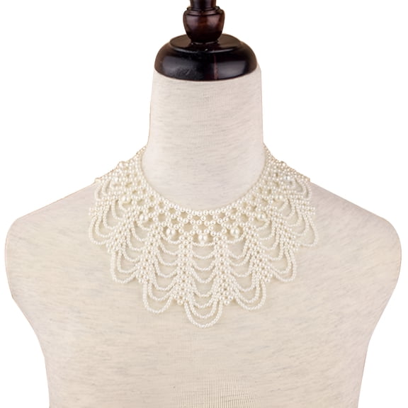 DESIGNICE Elegant Women's Hollowed Imitation Pearl Choker Bib Collar Statement Necklace, White