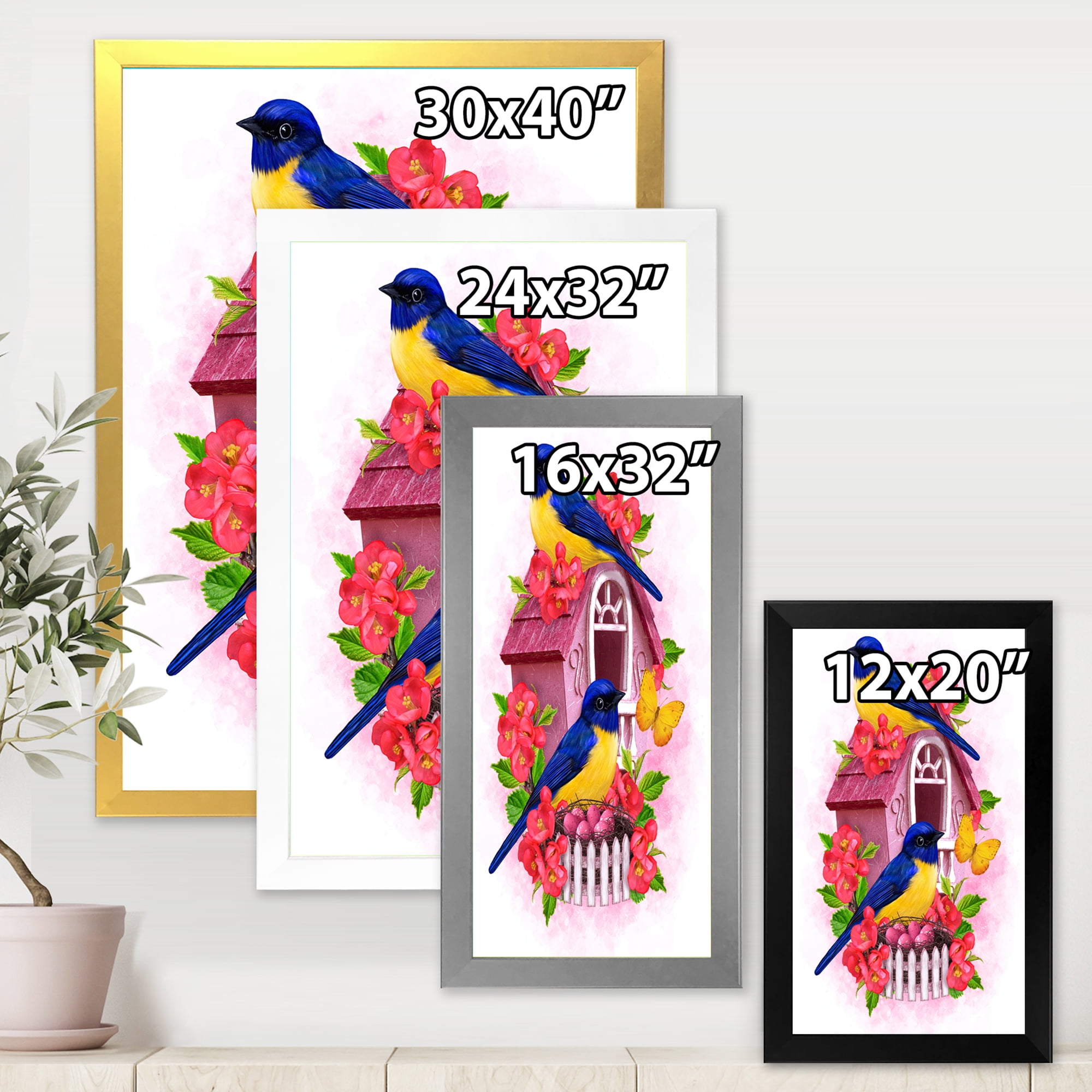 Designart 'Two Yellow and Blue Tit Birds Sitting Near The Nest' Traditional Framed Art Print