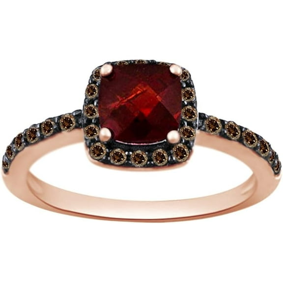 Rag Jewels 2.00 Ctw Cushion Cut Garnet & Diamond Wedding Anniversary Band Ring 14K Rose Gold Plated 925 Sterling Silver 925 Sterling Silver -8