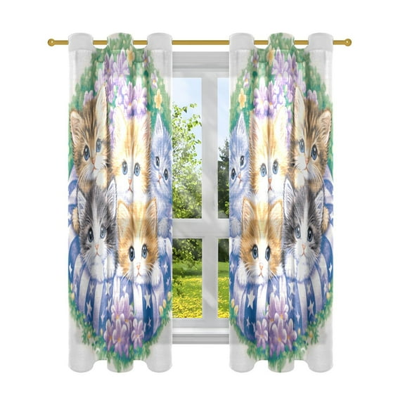 Sheer Curtains 2 Panels Set Grommet Drapes Window Treatments Light Filtering for Bedroom Living Room W42 x L63 Cats and Wreath