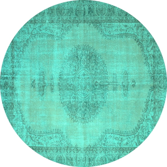 Ahgly Company Machine Washable Indoor Round Abstract Turquoise Blue Contemporary Area Rugs, 4' Round