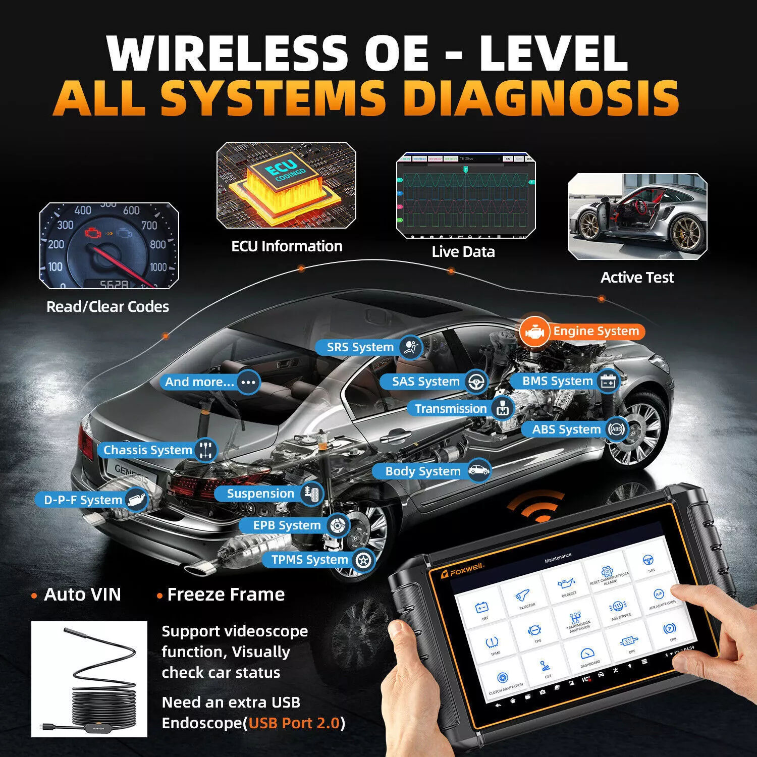 FOXWELL OBD2 Scanner, 2024 Wireless Bidirectional Scan Tool with ECU Reset, Full System Diagnostic Tool, 30+ Resets, FCA, VAG Guide CAN-FD/DOIP, 3 Year Update Car Scanner for All Vehicles