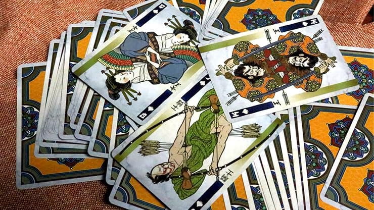 Kings Wild Project Ronin Playing Cards 4-Deck Set Spades, Clubs, Diamonds, and Hearts Clans - Standard Edition, Poker Size, Custom Index, Kuniyoshi-Inspired Samurai Artwork