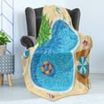 thumbnail image 4 of Pool Party Soft Flannel Fleece Throw Blanket, Relaxing Time Swimming Pool Fun Summer Vacation Joy and Leisure Outdoor Image, Cozy Plush for Indoor and Outdoor Use, 50" x 60", Multicolor, by Ambesonne, 4 of 5